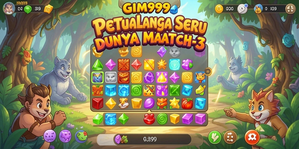 Screenshot utama GIM999 menampilkan gameplay seru Match-3.