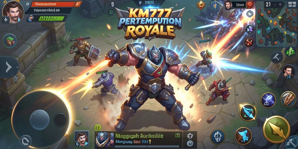 Gameplay KM777 menampilkan pertempuran royale yang mendebarkan antara pemain.