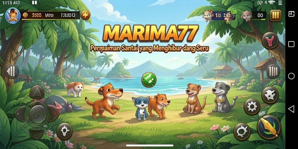 Tampilan gameplay <strong>MARIMA77</strong> yang colorful dan seru.