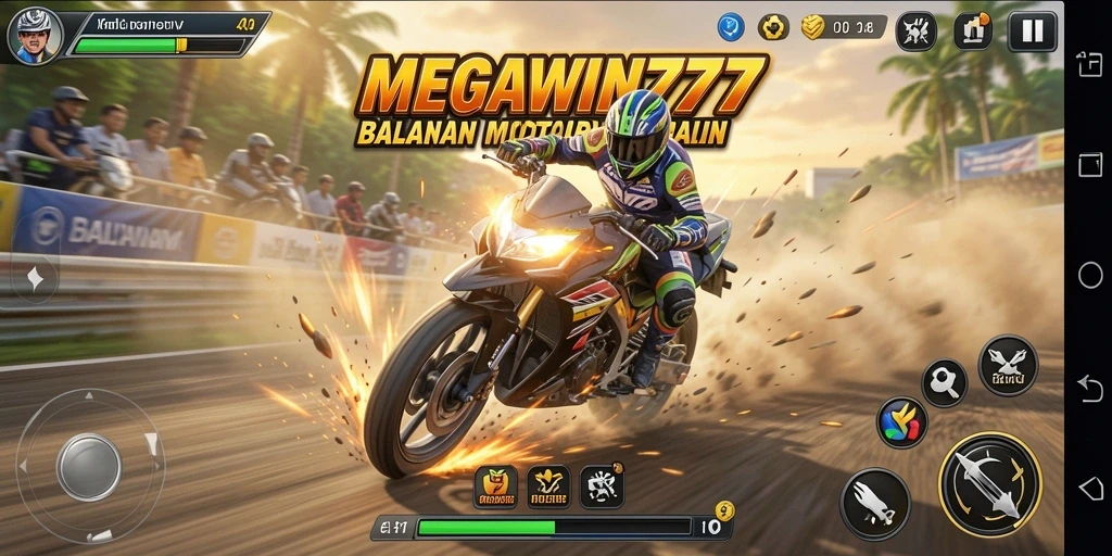 Gameplay seru dalam MEGAWIN777 menyuguhkan aksi balapan motor yang memukau.