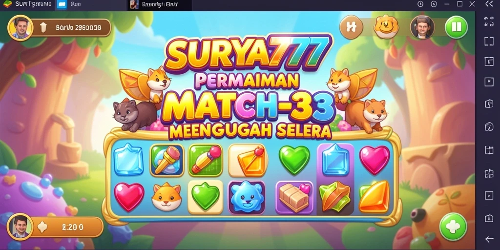 Screenshot gameplay SURYA777 menampilkan aksi mencocokkan permata yang menarik.