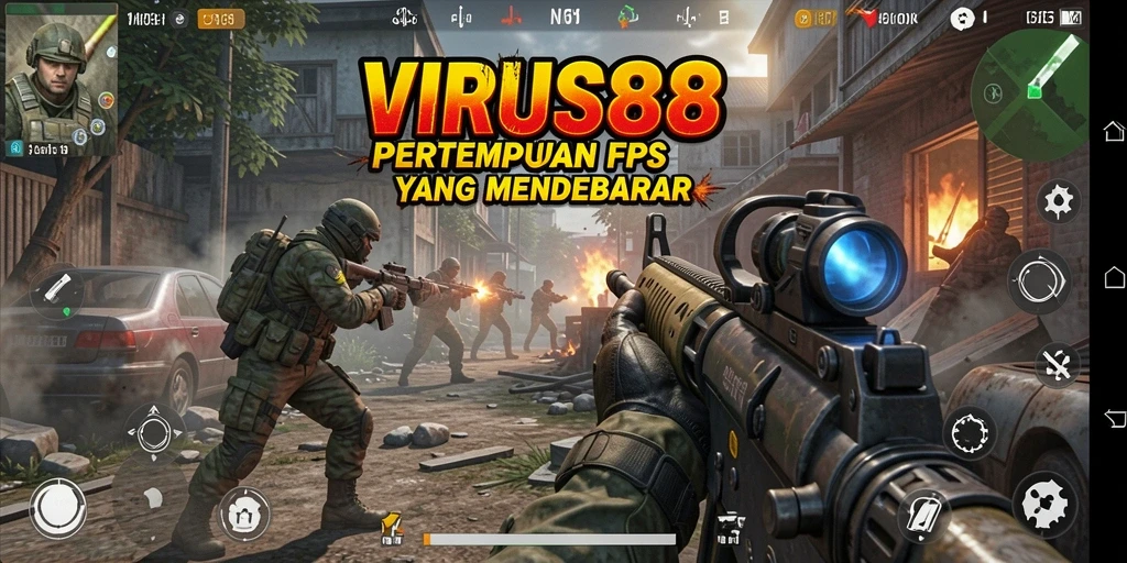 Screenshot gameplay <strong>VIRUS88</strong> menunjukkan aksi tembak-menembak yang mendebarkan.