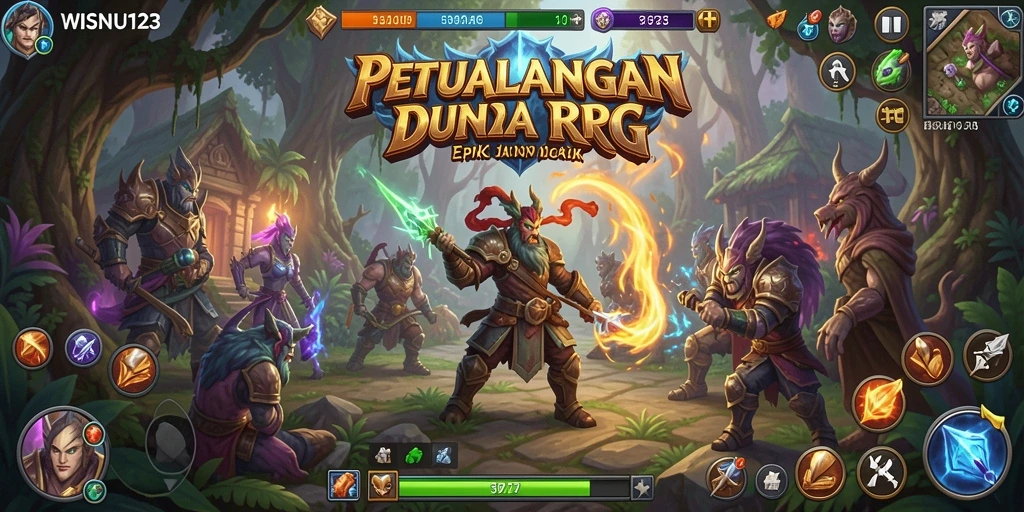 Tangkapan layar gameplay WISNU123 menampilkan pertarungan mendebarkan di dunia RPG.
